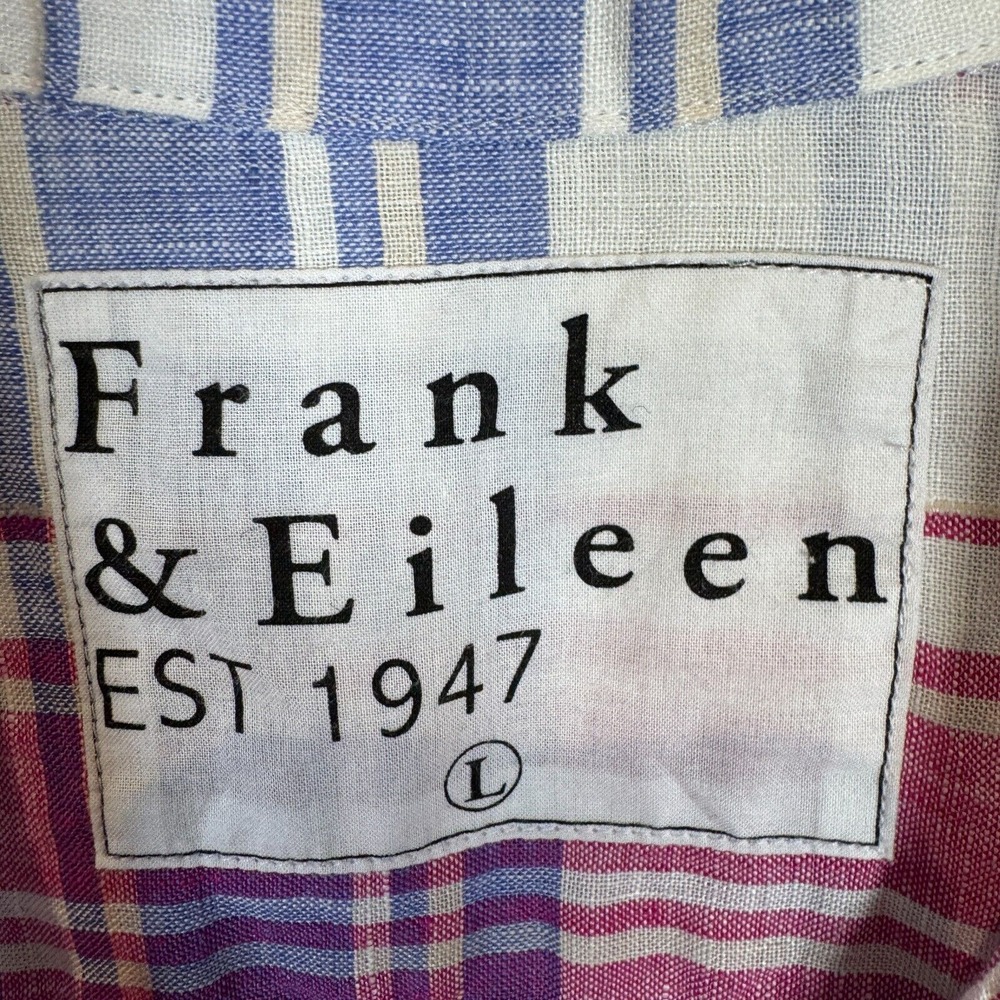 Frank & Eileen Barry Large Pink Purple White Linen Relaxed Button-Up Shirt Italy - Picture 3 of 12